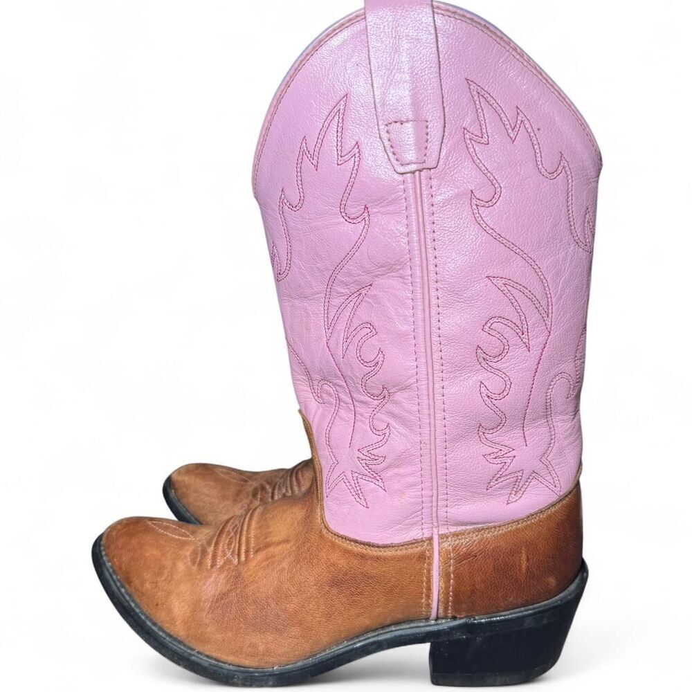Old West Pink Leather Western Cowboy Boots Women’s Approx 7.5 - Picture 3 of 6